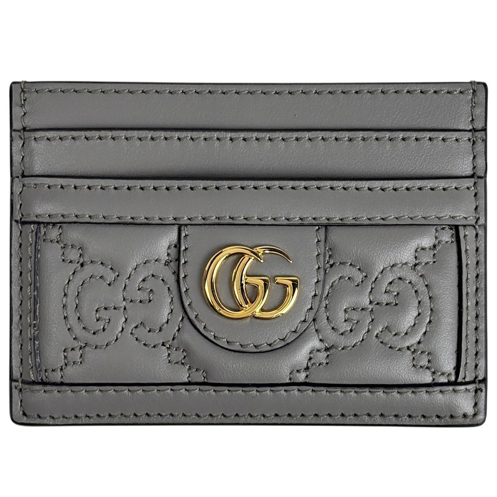 Gucci GG Matelasse Card Case Wallet Pass Leather Gray